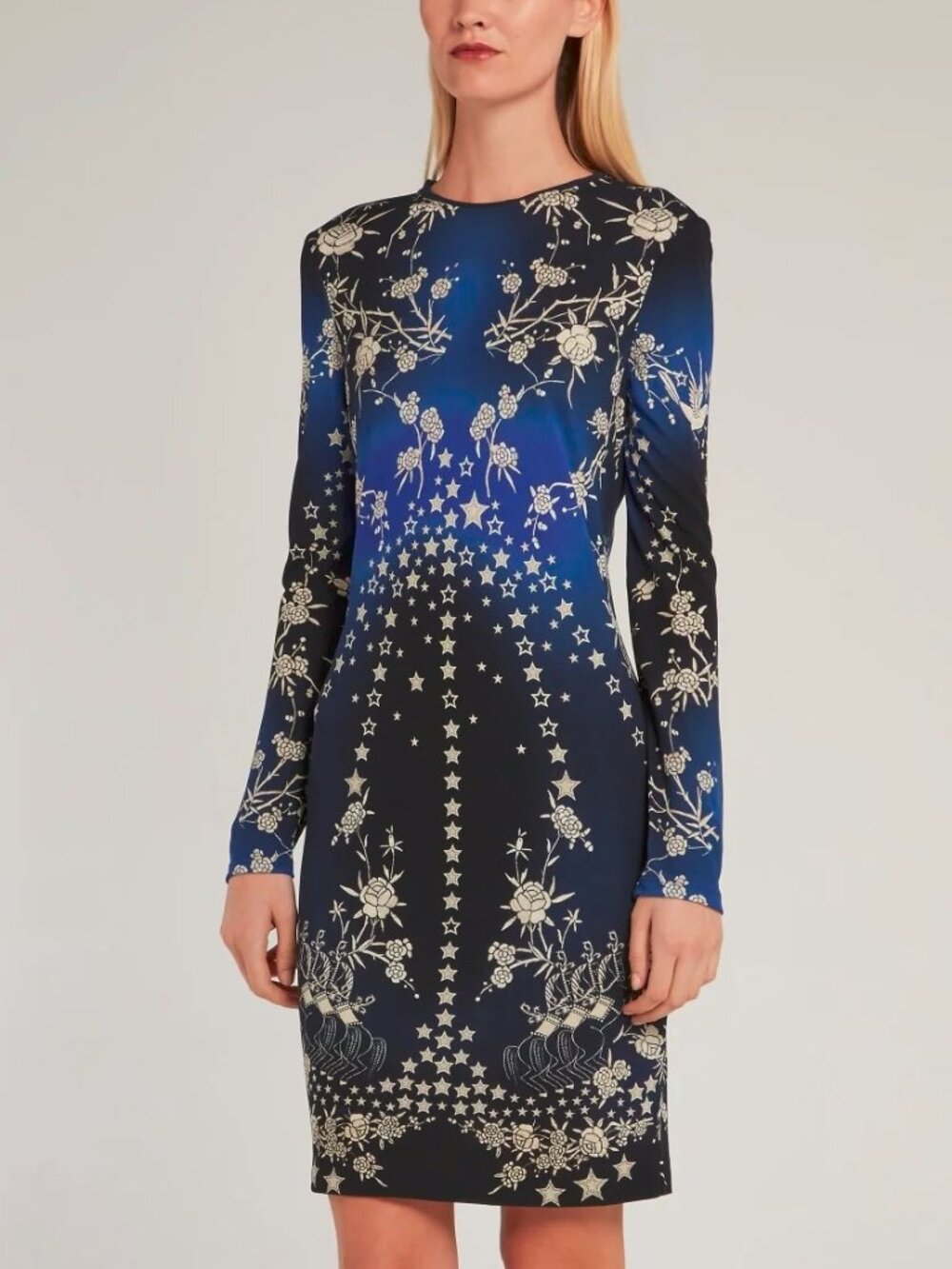 Roberto Cavalli PF15 Blue & Black Star-Print Bodycon Dress